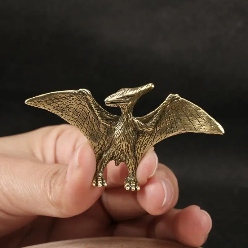 Solid Brass Pterosaur Mini Statue – Dinosaur Desktop Ornament