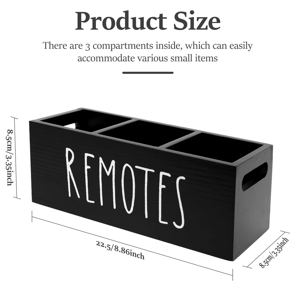 Wooden TV Remote Holder – 3-Compartment Desk Organizer