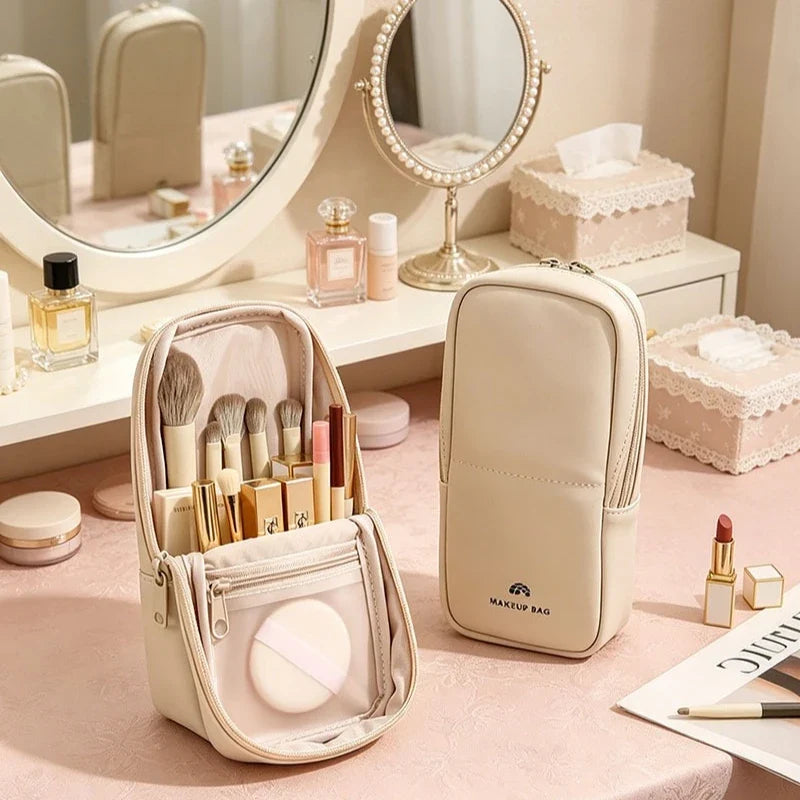 Stand-Up Makeup Brush Bag | Multi-Compartment Travel Organizer
