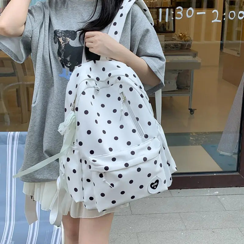 Korean Polka Dot Backpack for Girls – Lightweight School Bag