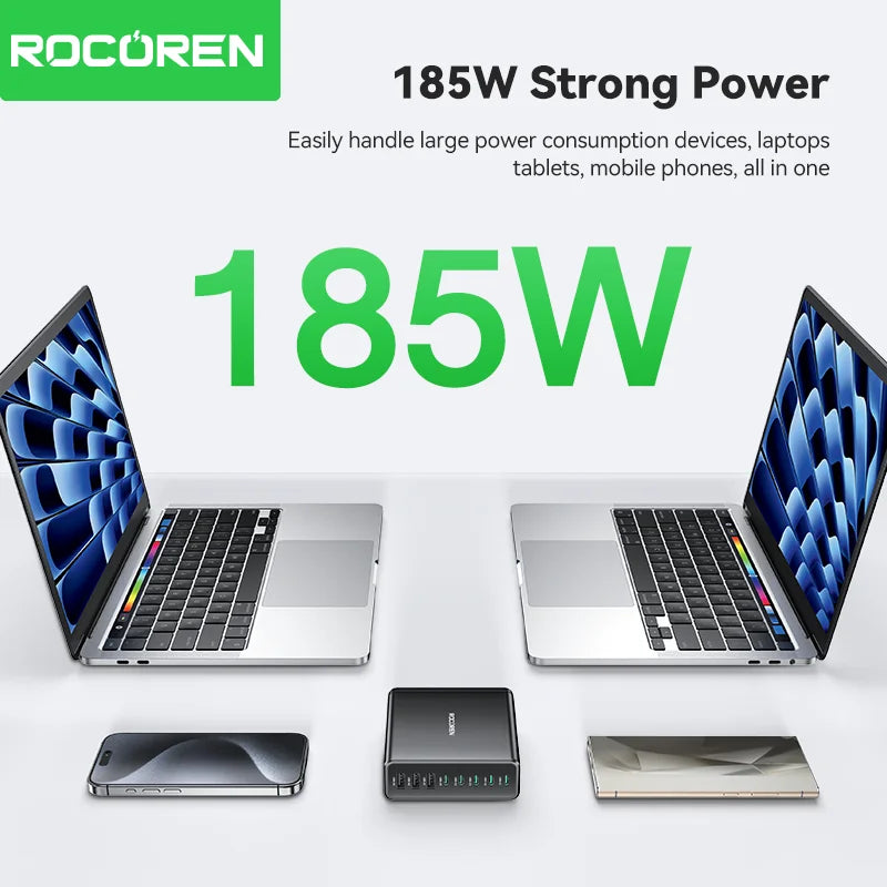 Rocoren 185W 8-in-1 USB-C Multi-Port Desktop Fast Charger