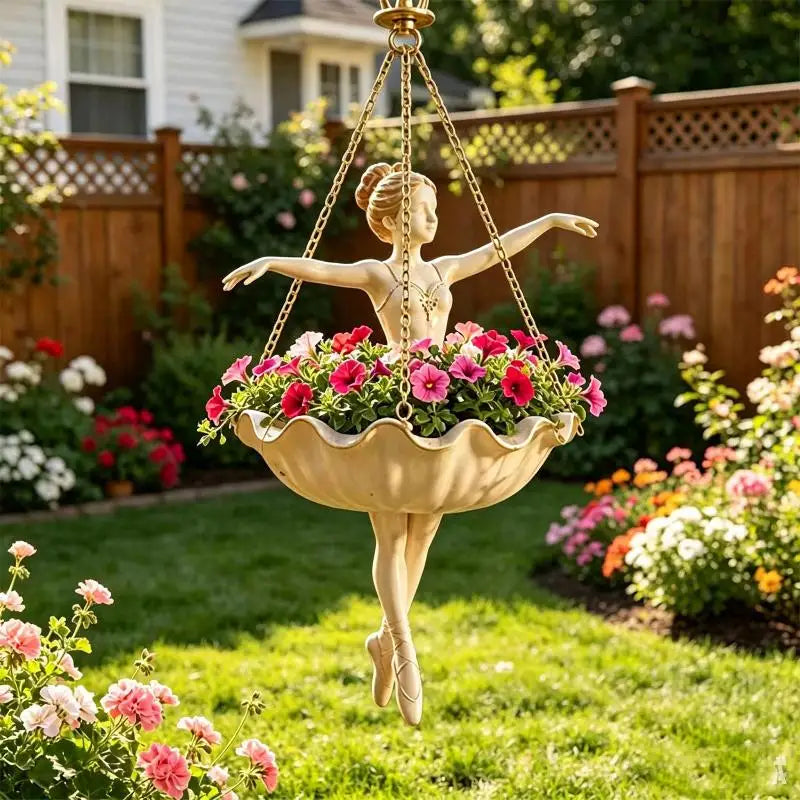 Resin Ballet Dancer Hanging Planter – UV Resistant Ballerina Pot