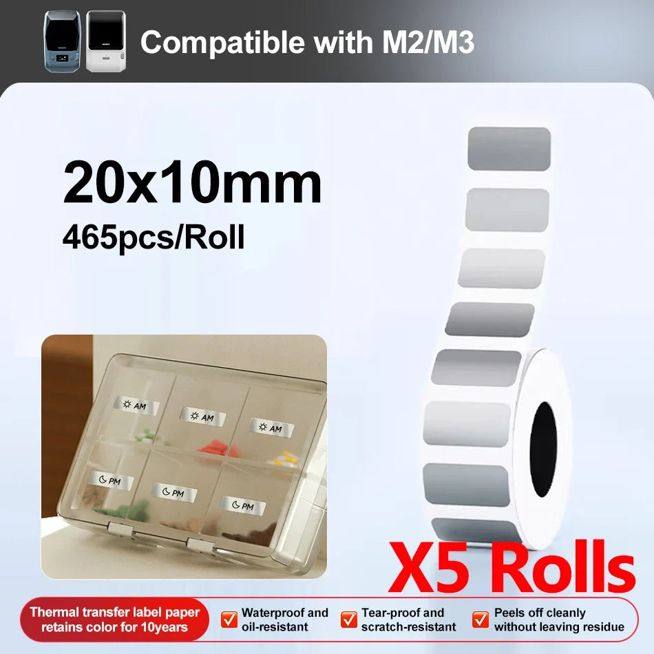 Niimbot M2/M3 Silver Thermal Transfer Labels – 3 or 5 Roll Pack