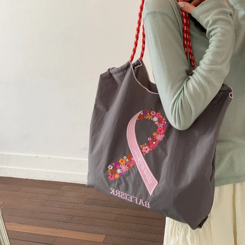 Japanese Embroidered Silk Scarf Large Shoulder Tote Bag for Women