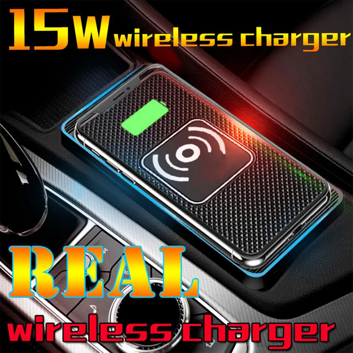 15W Car Wireless Charging Pad – Auto-Sensing Non-Slip Mat