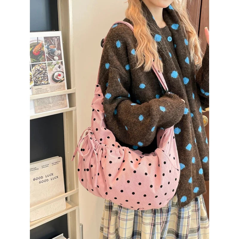 Polka Dot Flannel Crossbody Dumpling Bag | Women's Hobo Bag