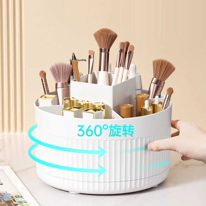 360° Rotating Makeup Brush Holder – 5-Grid Desktop Organizer