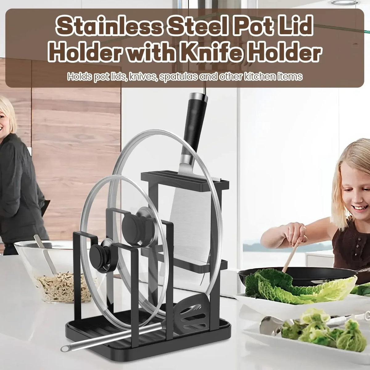 Stainless Steel Pot Lid Holder & Spoon Rest – Kitchen Organizer