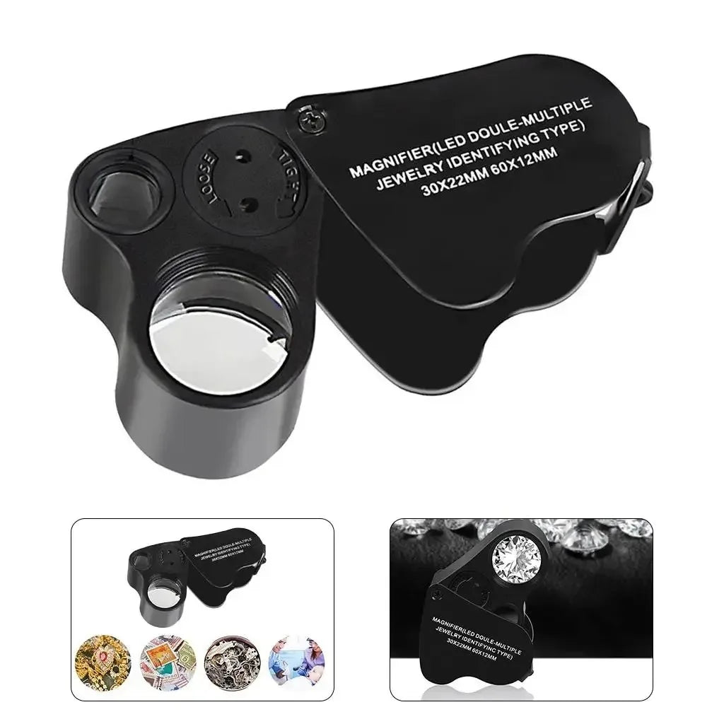 30X 60X Jewelers Loupe Magnifier with LED Light | Foldable
