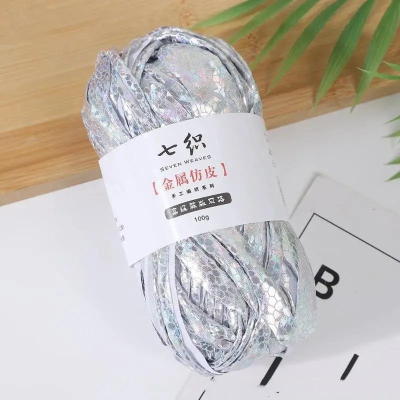 Holographic Metallic Flat Yarn 100g – Iridescent Crochet Thread