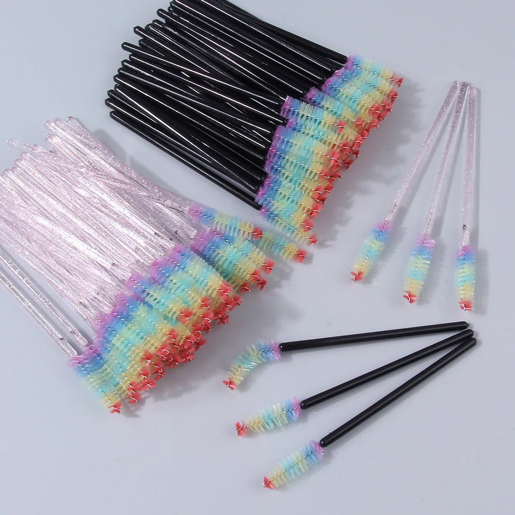 100Pcs Disposable Crystal Mascara Wands & Eyelash Comb Set