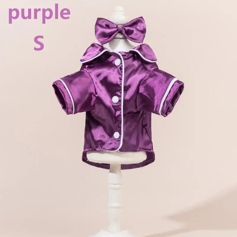 Satin Dog Pajamas Set with Bow Headband | Soft Pet Sleepwear