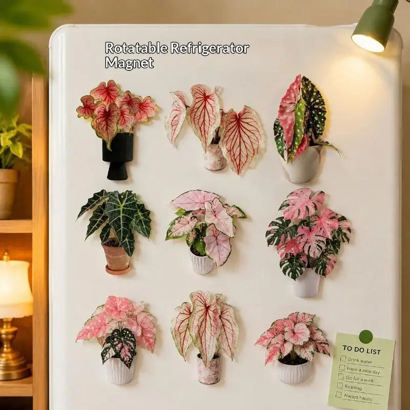 Rotatable Artificial Plant Fridge Magnet | Acrylic Tropical Decor