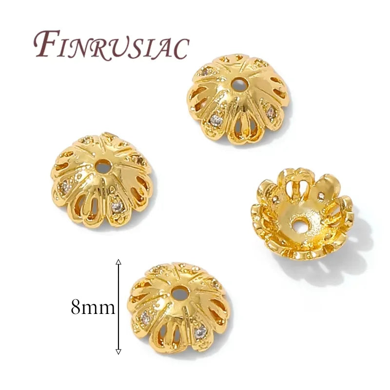 8.5mm Zircon Flower Bead Caps – 18K Gold Plated Brass DIY Jewelry