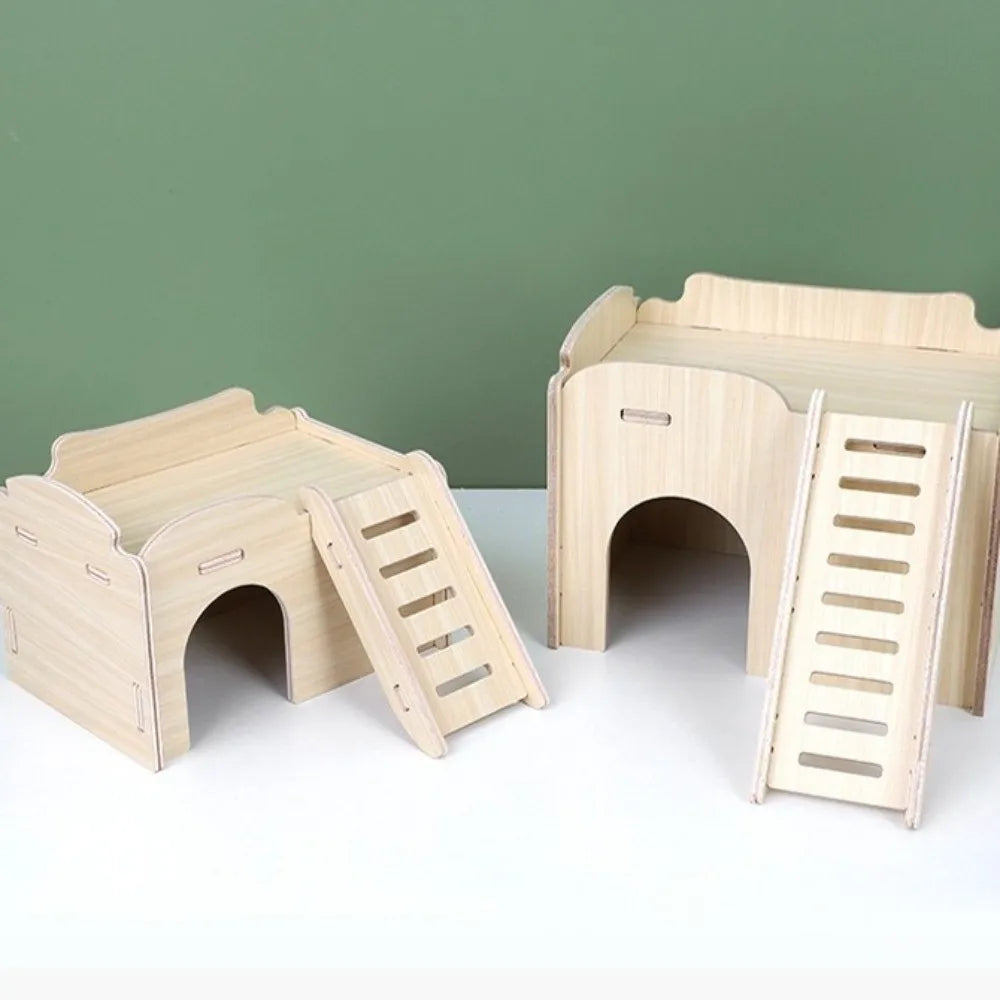Wooden Hamster Villa Platform House – Chewable Climb Toy