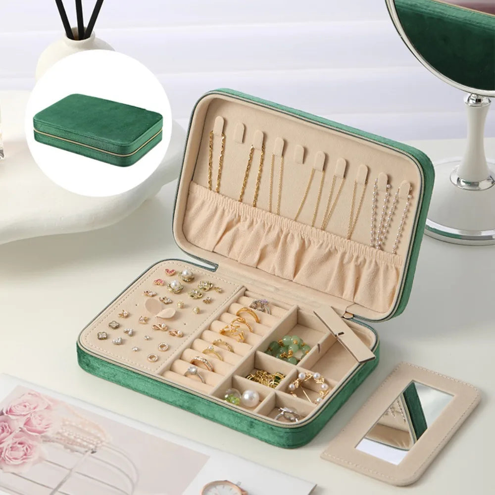 Velvet Jewelry Box with Zipper & Removable Dividers