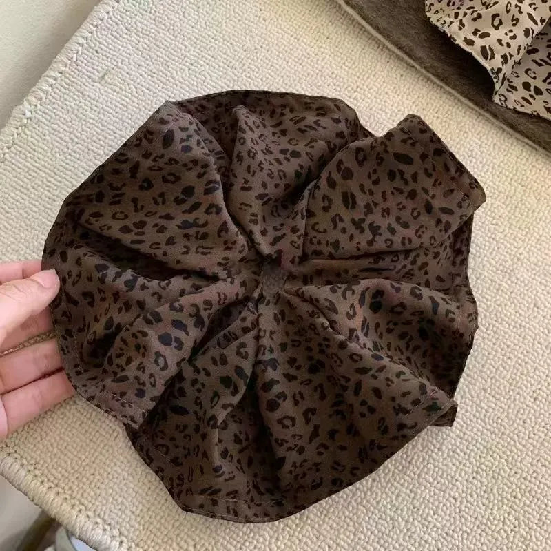 Oversized Leopard Print Scrunchies – Korean Hair Ties for Women