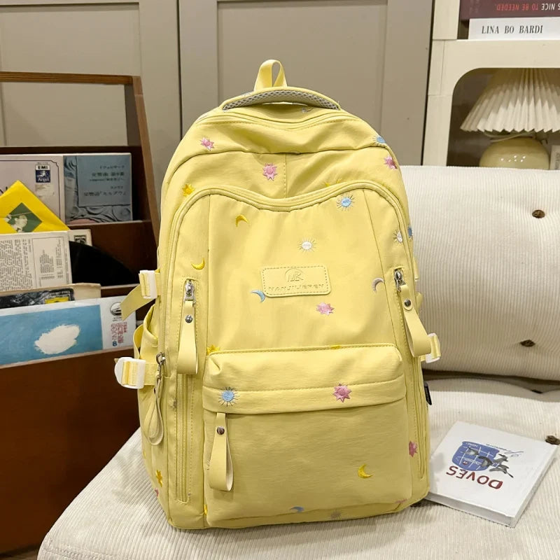 Embroidered Large Capacity Nylon School Backpack