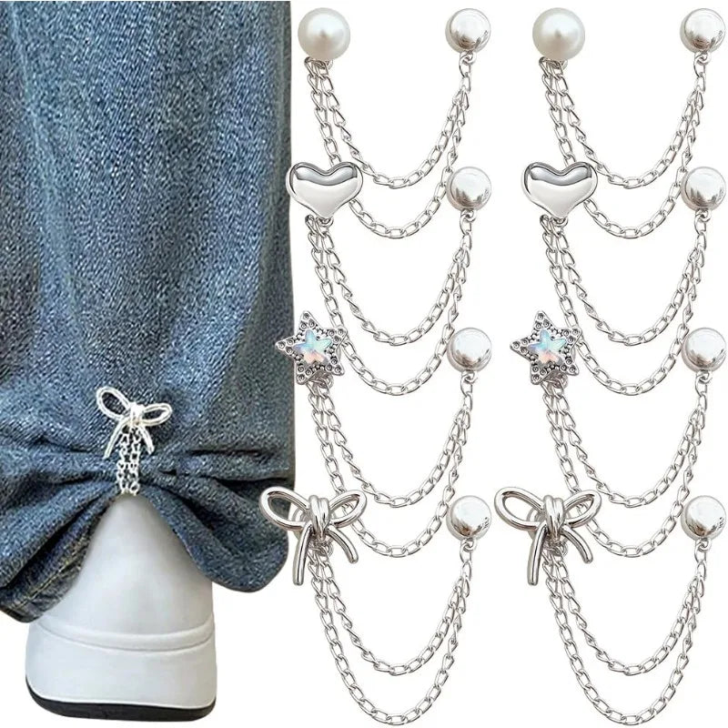 Decorative Button Chain Clips for Shirts, Jeans & Sleeves | 4/8pcs