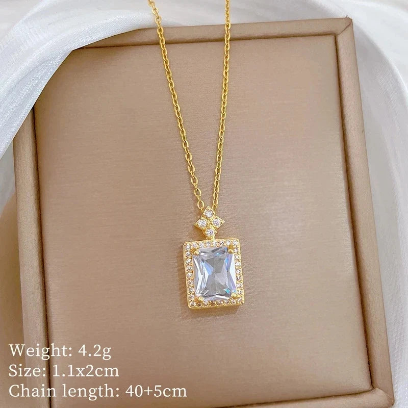 Women's Square Pendant Necklace – Gold Stainless Steel Chain