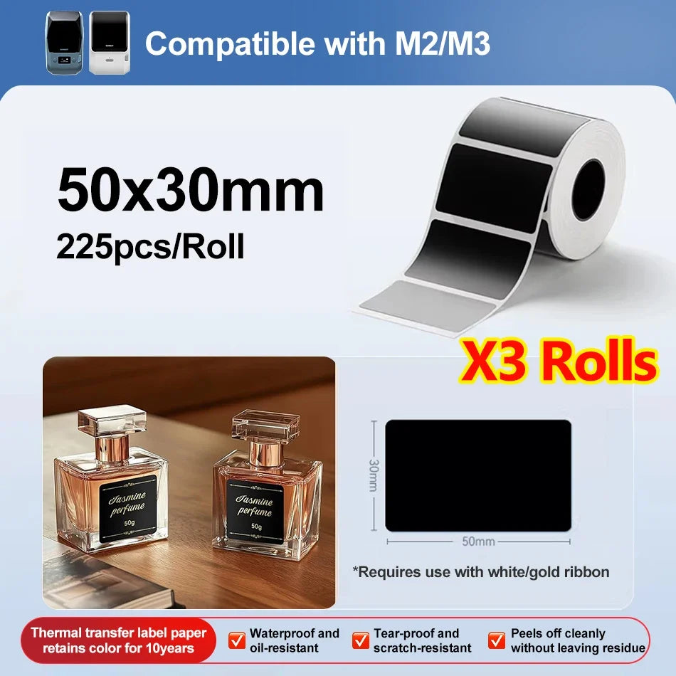Niimbot M2/M3 Thermal Transfer Black Labels – Multi-Shape Rolls