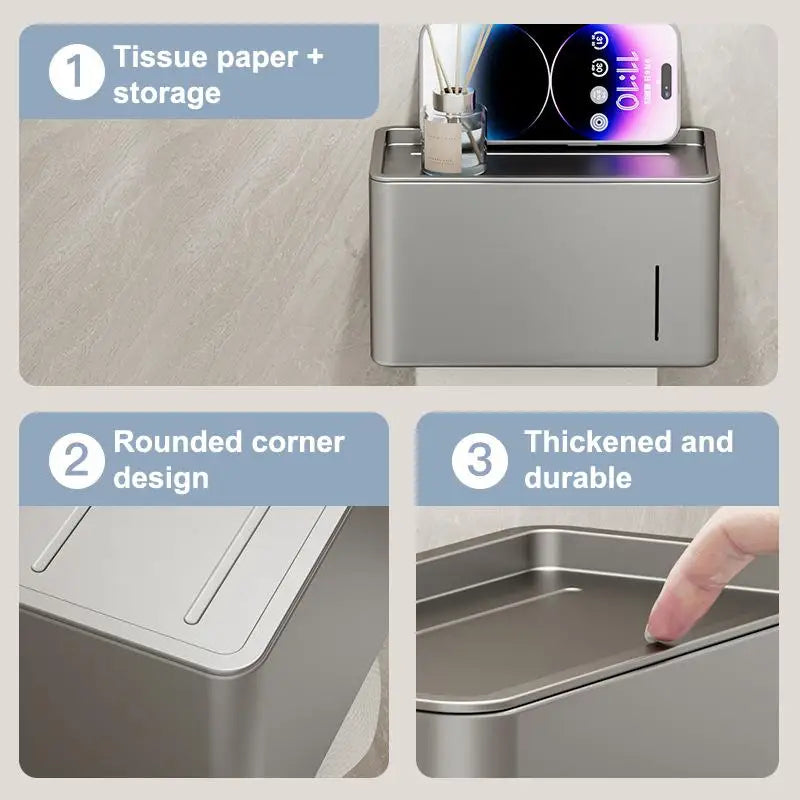 Wall-Mounted Toilet Paper Holder No-Drill Bathroom Dispenser
