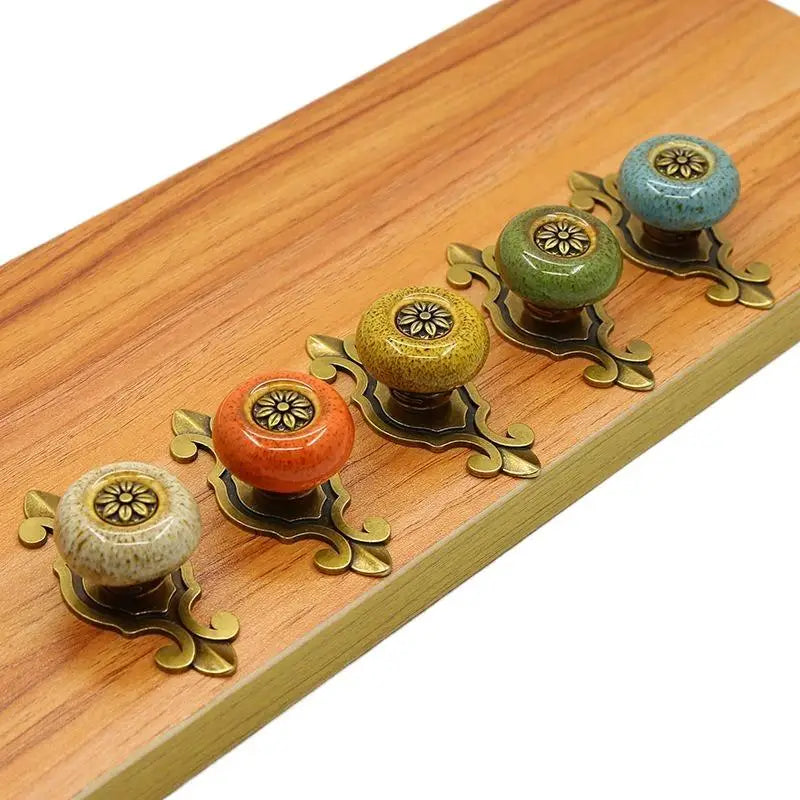 Antique Bronze Ceramic Flower Cabinet Knob | Ethnic Style