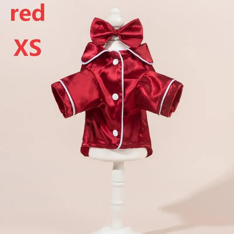 Satin Dog Pajamas Set with Bow Headband | Soft Pet Sleepwear