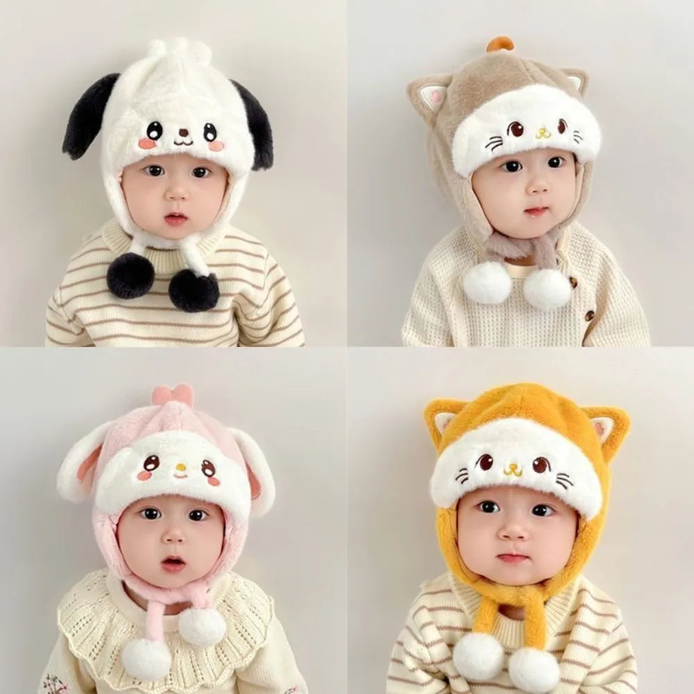 Soft Fluffy Baby Winter Knit Cap with Cartoon Ear Protection
