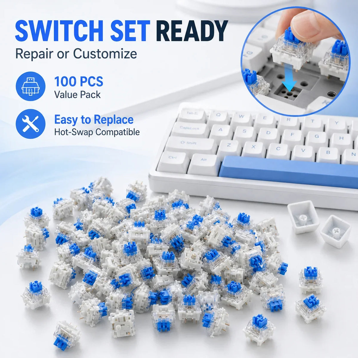 3-Pin Mechanical Keyboard Switches 30/50/100pcs Tactile Clicky