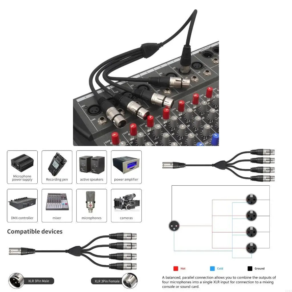 XLR 1 Male to 4 Female Y Splitter Cable | 0.6M Balanced