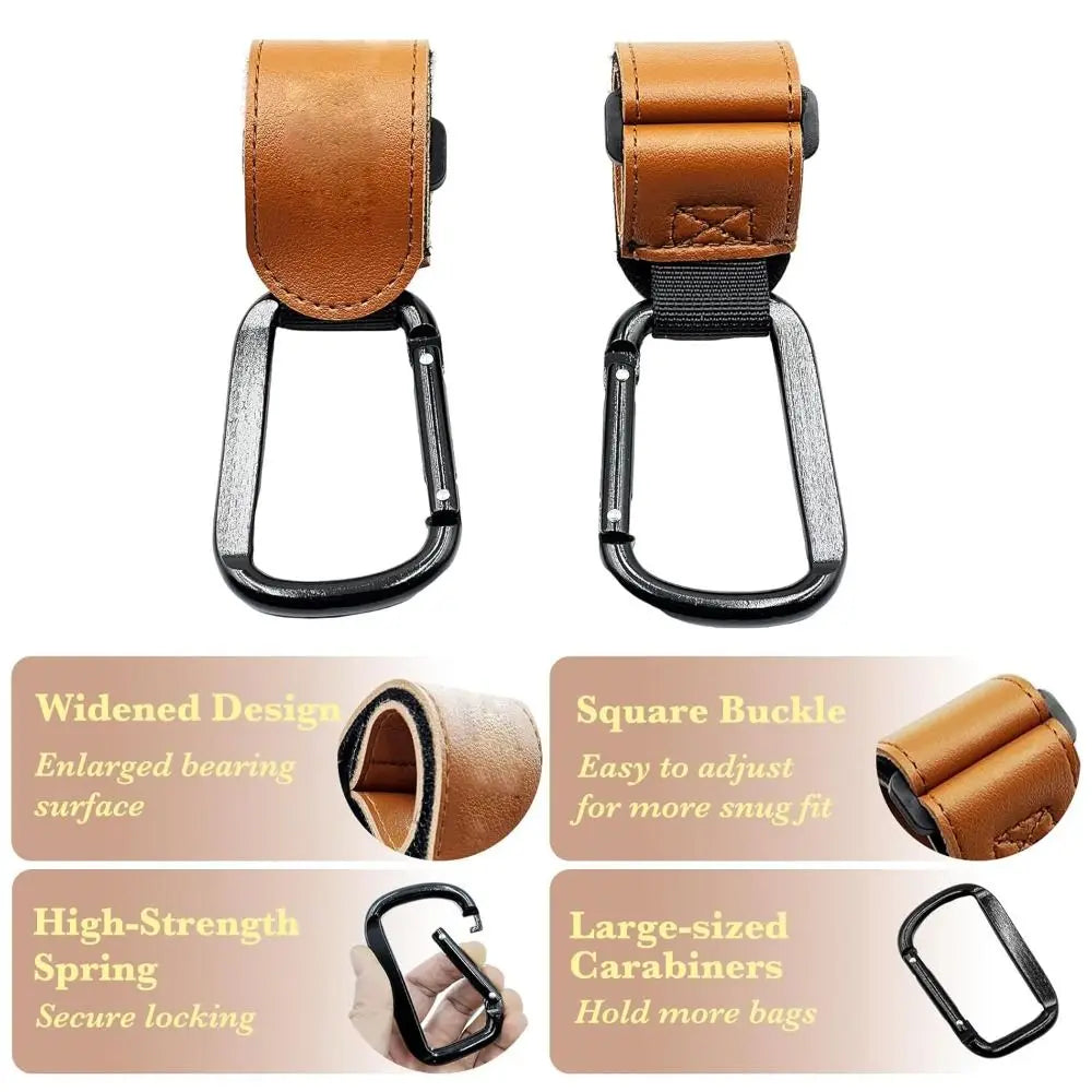 Universal Adjustable Stroller Hook | Brown Carabiner Clip