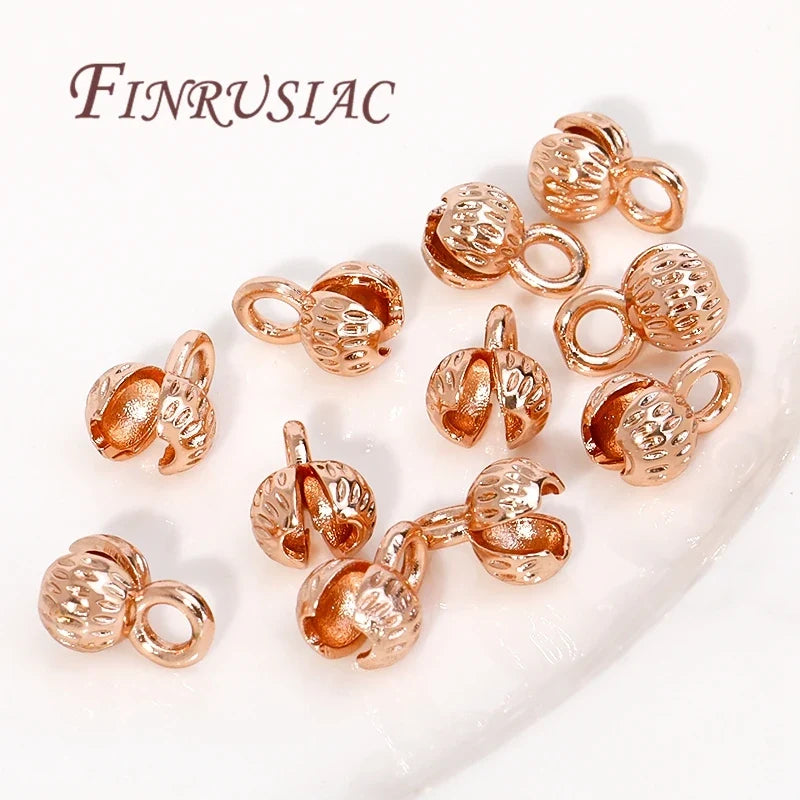 18K Gold Plated Brass Cord Ends 4/5.5mm Clam Shell Crimp Bead Tips