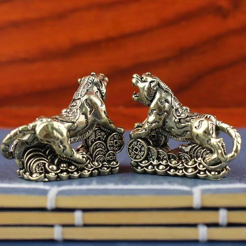 Brass Tiger Desktop Statue | Chinese Zodiac Metal Sculpture