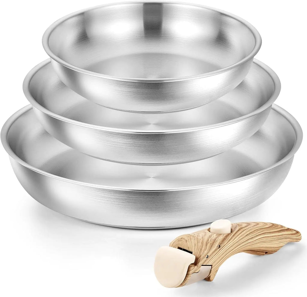 KOCH SYSTEME CS 4-Piece Stainless Steel Frying Pan Set | Removable Handle