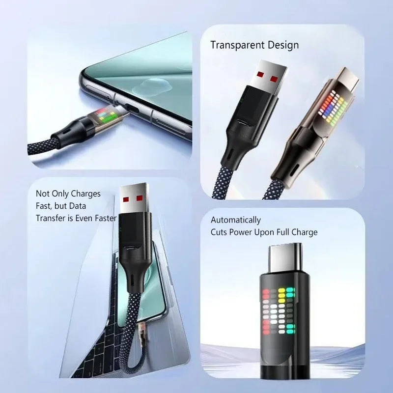 120W 6A USB-A to USB-C Fast Charging Cable | LED Display