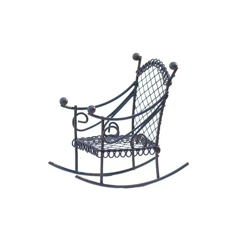 Metal Dollhouse Rocking Chair Fairy Garden Miniature Ornament