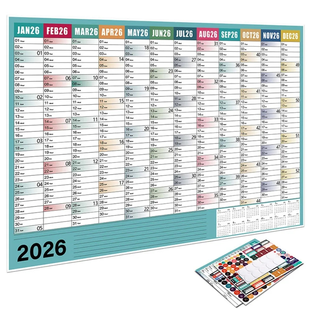 2026 Large Wall Calendar – 365-Day Annual Planner Sheet
