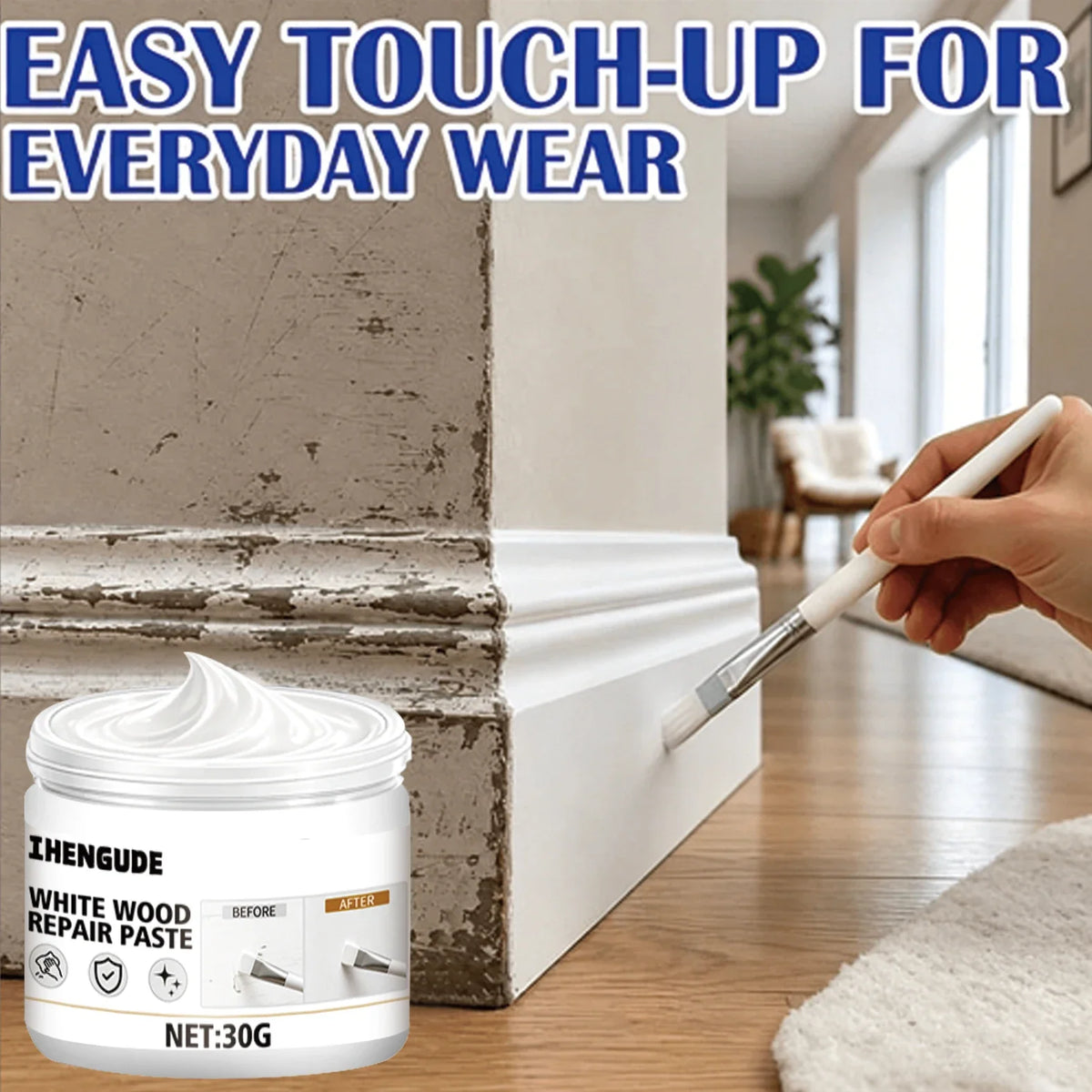 White Wood Repair Paste – Fix Scratches, Gaps & Worn Trim