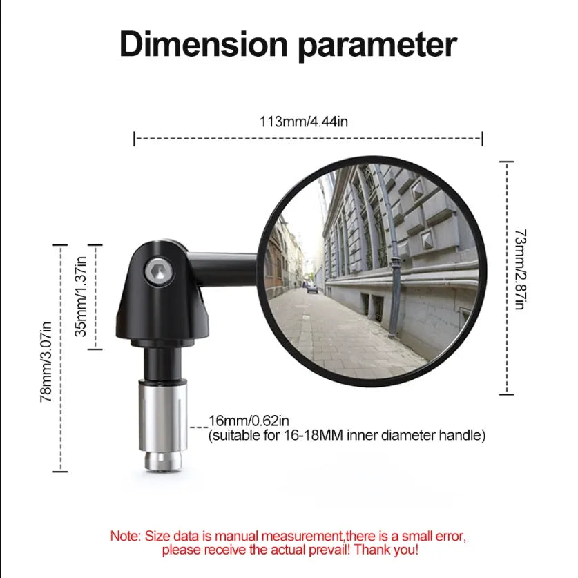 2PCS Wide-Angle Convex Motorcycle Handlebar Rearview Mirrors