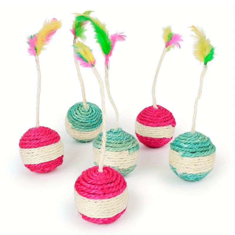 2PC Cat Sisal Feather Ball Toys – Interactive Claw Grinding Play