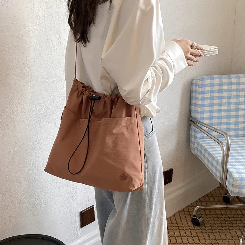 Women's Canvas Drawstring Bucket Bag – Large Capacity & Lightweight