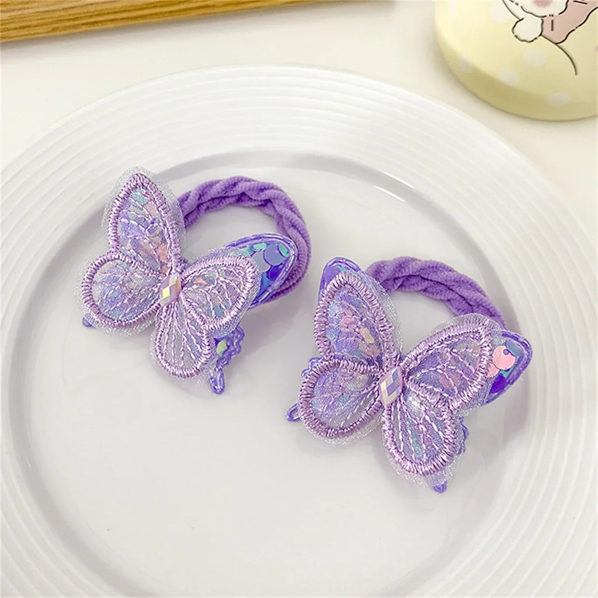 2PCS Sequin Butterfly Hair Ties for Girls – Elastic Ponytail Bands