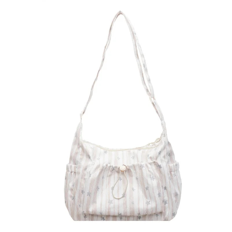 Japanese Minimalist Striped Canvas Dumpling Shoulder Bag