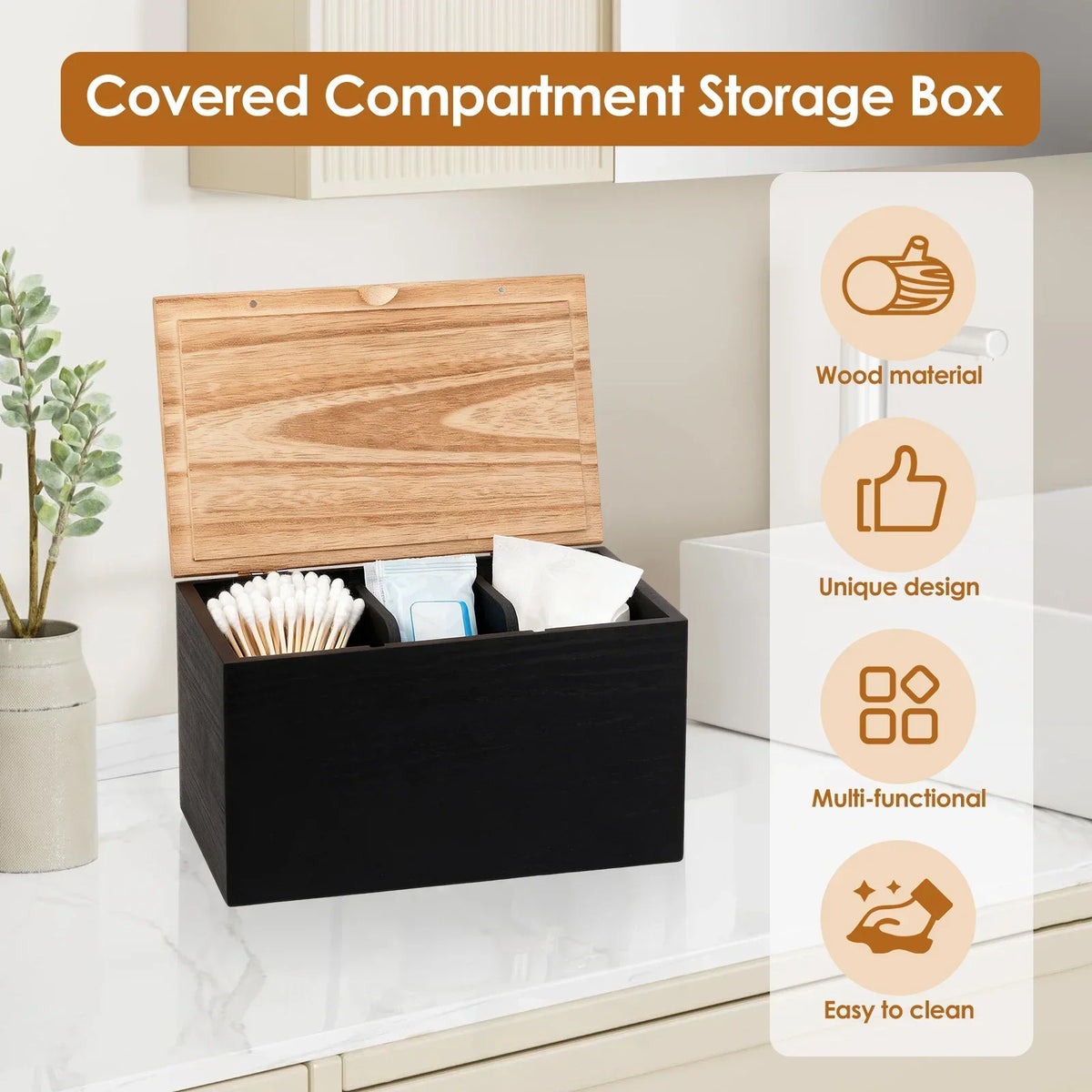 Wood Tampon Holder & Sanitary Napkin Storage Box with Lid