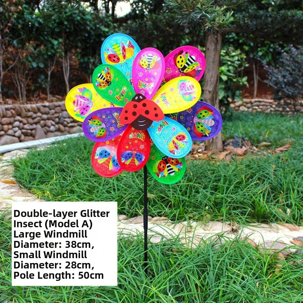 Sparkly Insect Cartoon Pinwheel Wind Spinner | Garden Windmill