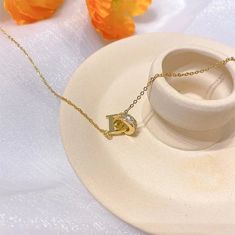 D Letter Pendant Necklace Women – Gold & Rose Gold Chain