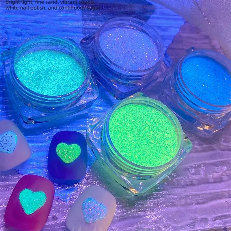 6-Color Glow Nail Glitter Powder Set – Sparkling DIY Manicure