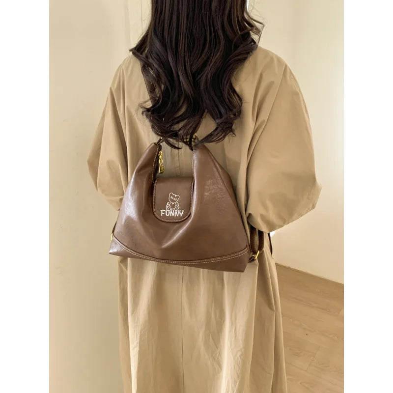 Retro Large Capacity PU Leather Tote Bag for Women