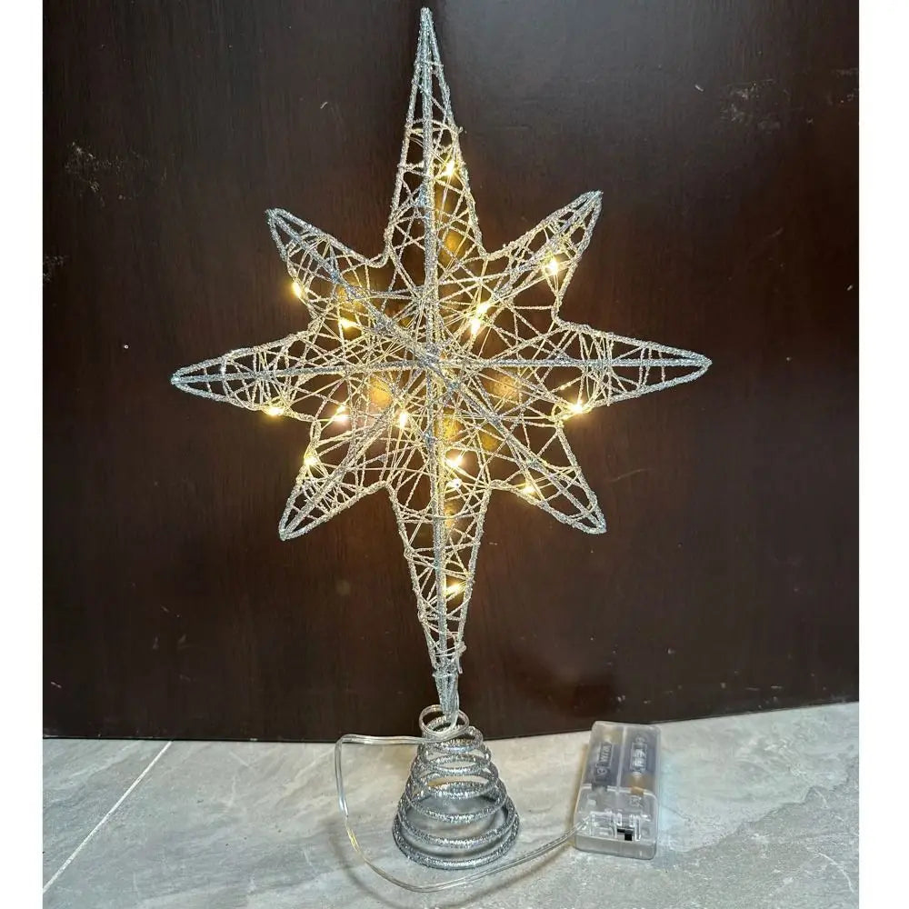 LED Star Christmas Tree Topper Glitter Iron Light Up Décor